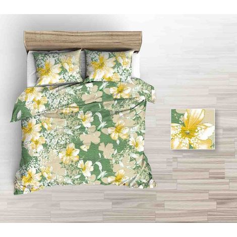 Juego de ropa de cama hecho de corteza 180x200 verde grandes amarillo beige flores dibujadas (1/2)
