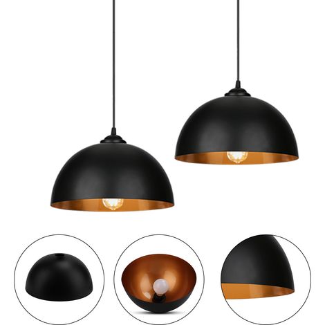 Randaco 2pcs Design Pendelleuchte Deckenleuchte E27 Pendelleuchte schwarz-gold Hängeleuchte Küche Deckenlampe