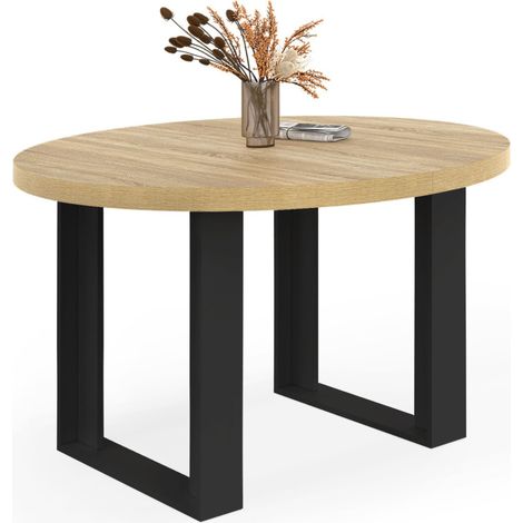 Ausziehbarer runder Esstisch PHOENIX 4 Personen Holz und Schwarz 110 cm