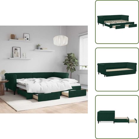 The Living Store Tagesbett Ausziehbar mit Schubladen Dunkelgrün 90x200 cm Samt - Schlafsofa (1/5)