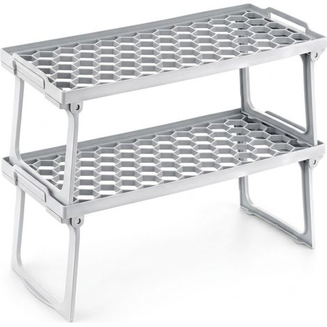 coppia di Mensole salvaspazio sovrapponibili H15 x P14 x L30 cm ORGANIZZER ripiani portaoggetti utensili stoviglie cucina bagno armadi dispense antiscivolo Organizzatore di Scaffali in plastica (1/5)