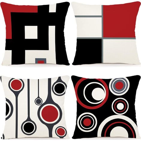 JSSEVN-Lot de 4 Housses de Coussins 45x45 Motif Géométrique Housses de Coussin Décoratives en Coton Lin Taie Oreiller de Canapé Housse De (1/5)