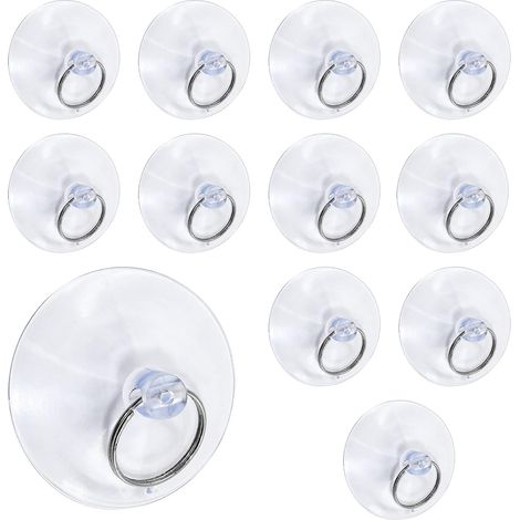 Lot de 12 ventouses transparentes de 50 mm avec anneau, pour fenêtre, cuisine, mur, verre (1/5)