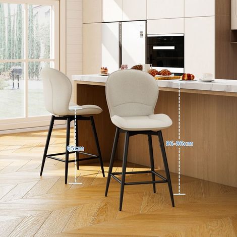 Tabourets de bar - WAFTING - 65 cm - Dossier rembourré - Tissu beige - Rotation 360° (1/5)