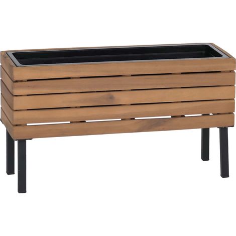 Pflanzkasten HHG-453, Blumenkasten Outdoor Stahl Akazie 36x62x22cm MVG-zertifiziert hellbraun (1/5)