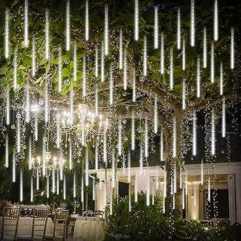 Guirlande lumineuse effet pluie de météores, étanche, LED, 192 LED, 30 cm, 8 tubes, guirlande stalactite de stalactites, guirlande cascade de gouttes de pluie pour extérieur, idéale pour les grandes h (1/5)