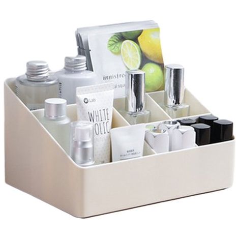 Organizador de maquillaje, 6 compartimentos para brochas, joyas y maquillaje, Para tocador y baño, Blanco roto, 1 pieza (1/5)