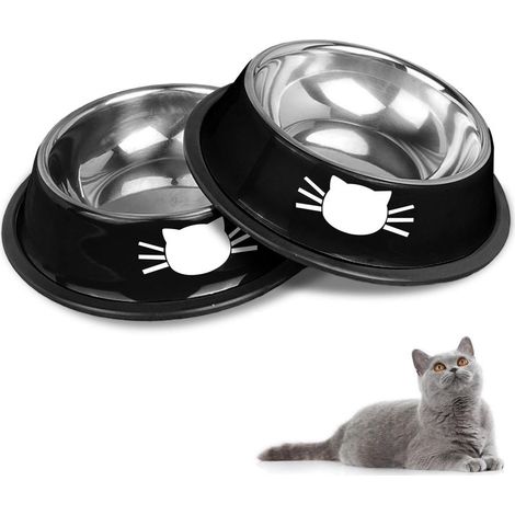 Set aus rutschfesten Edelstahl-Futternäpfen für Katzen und andere Haustiere (schwarz + schwarz) (1/5)