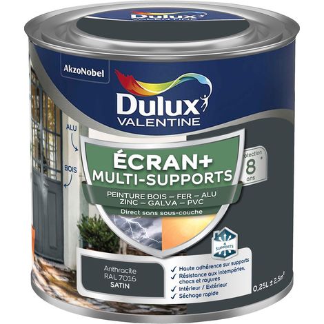 ECRAN+ MULTI-SUPPORTS EXTERIEURE - Peinture en Phase Aqueuse Éxtérieur - Satin Gris Anthracite 0,25 L - Dulux Valentine