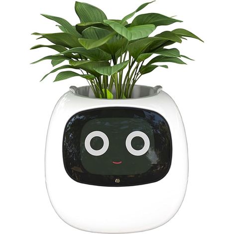 Blumentöpfe, intelligenter Blumentopf für Zimmerpflanzen, mit 49 reichhaltigen Ausdrücken, 7 intelligenten Sensoren, KI-Chips, LCD-Bildschirmanzeige, APP-Steuerung, Pflanzer Garden white