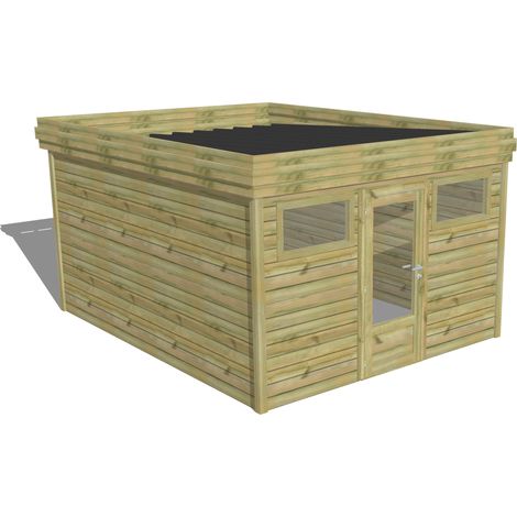 ABRI DE JARDIN bois Pin autoclave 27mm - 3,44x4,34m / 14,9m2 - Bac acier - Abri Français