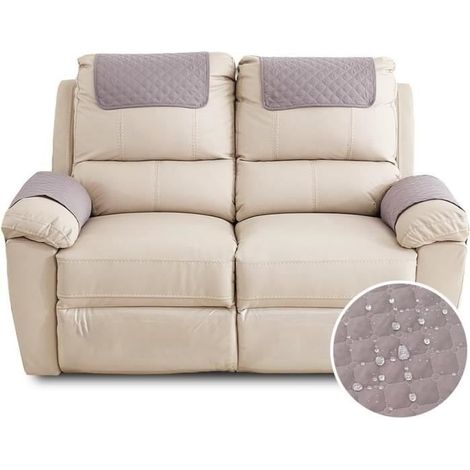Lot de 4 housses de fauteuil 1 place réversibles et imperméables en polyester - beige / gris clair (1/4)