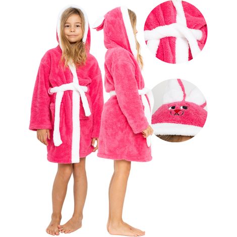 Mädchen-Kinderbademantel mit Hasenkapuze, Größe 7/8 Jahre, 128 cm, als Geschenk (1/5)