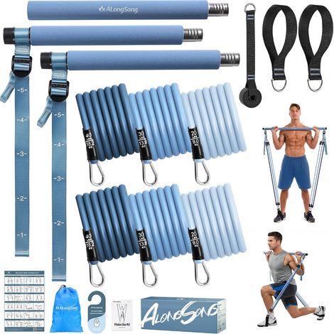 Elastiques Musculation Sport Maison - Kit Barre de Pilates pour Homme Femme avec 6 Bandes de Résistance Élastique 20-180Lbs (1/5)