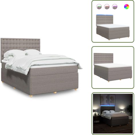 The Living Store Sommier à lattes de lit avec matelas Taupe 140x190 cm Tissu - Matelas à ressorts ensachés (1/5)