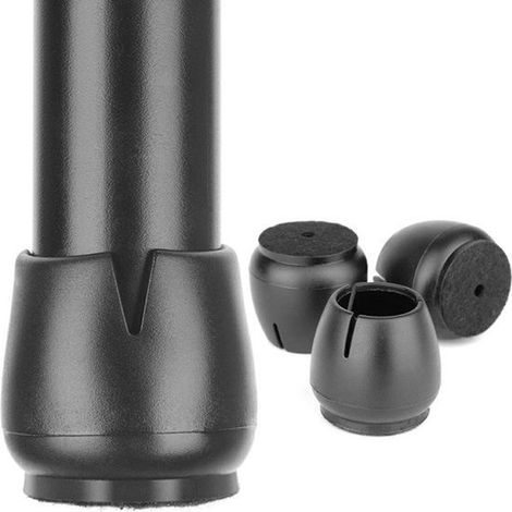 Protège-pieds de chaise - Feutre - Capuchons ronds - 12-16 mm - Noir - Embouts de pieds de chaise - Protection du sol - Antirayures (1/5)