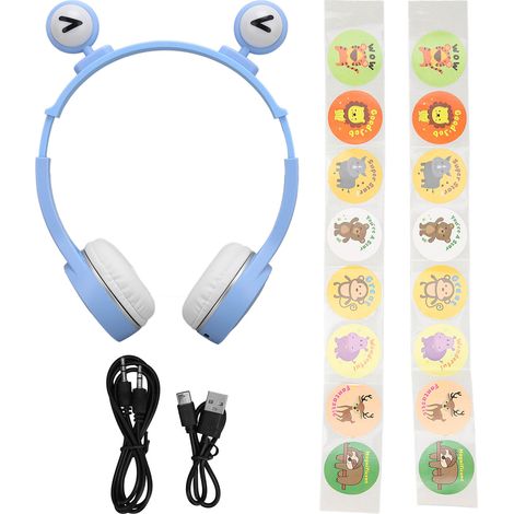 Casque Bluetooth Enfant Pliable, Stéréo HiFi avec Micro et Lumière LED, Design Cartoon pour Maison Voyage École Bleu (1/5)
