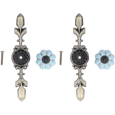 2 pièces/ensemble boutons de tiroir en forme de citrouille peints à la main, poignée d'armoire en céramique de Style pastoral chinois, bleu clair (1/4)