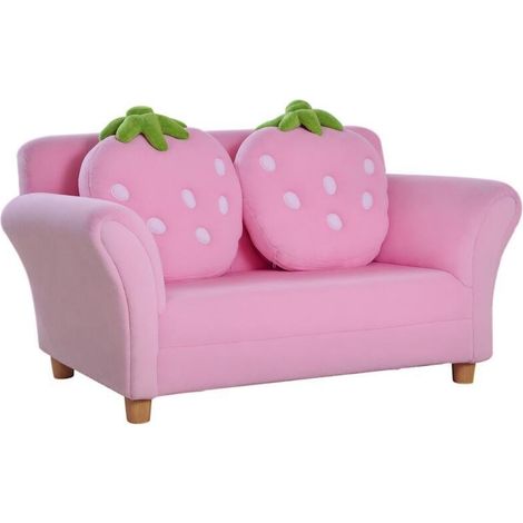 Sillón infantil rosa con acabado efecto coral, patas de madera maciza y relleno de espuma, para dormitorio y sala de juegos, 90 × 53 × 48 cm (1/5)