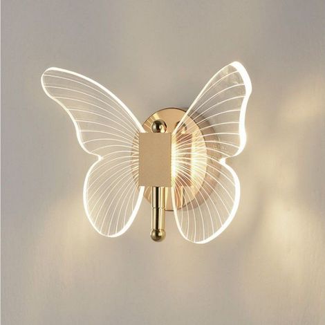1 Applique murale LED, design papillon, acrylique 20×20 cm, finition doré/transparent, style nordique moderne, pour intérieur (1/5)