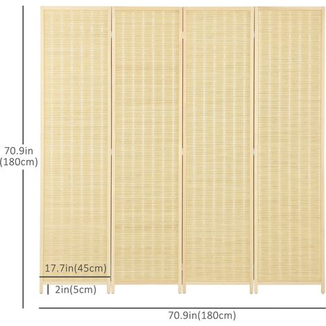 Paravent de séparation de pièce en bambou tissé à 4 panneaux, écran d'intimité naturel pliable pour intérieur, idéal pour la maison ou le bureau (71 x 71 x 0,6 cm). (1/5)