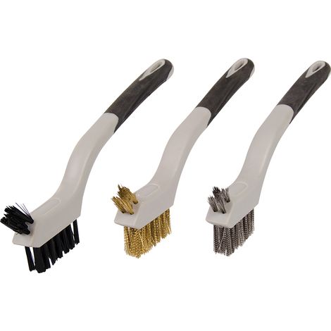 Mini-Drahtbürsten Set 3-tlg. Nylon, Messing und Edelstahl Bürsten