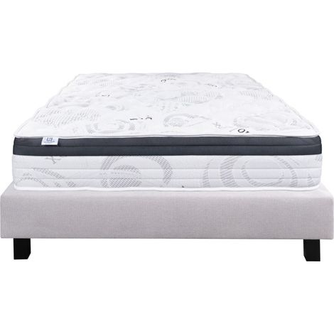 Ensemble Matelas Sleeplux, 26 cm, mousses haute densité, ferme, face été/hiver + sommier gris ep20cm, 90x190cm (1/5)
