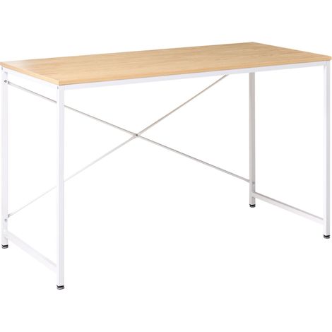 Scrivania da ufficio per casa con gambe e struttura in ferro verniciato a polvere, piano in MDF, bianco industriale e marrone chiaro Andaste