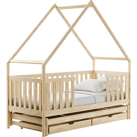 Cama Vista 115, Pino, Individual con una cama supletoria-nido, Individuales, 90x190, 90x200, Madera, Somieres, 96x208x212cm
