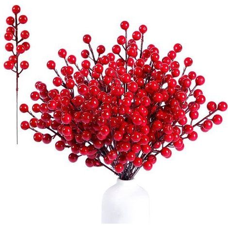 Décorations Noël lot de 22 – tiges de baies rouges 16,5cm, pour fêtes et hiver (1/5)