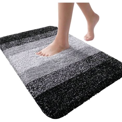 Tapis de Toilette en Microfibre en Forme de U - Doux, Pelucheux et Absorbants, Antidérapants - Lavables en Machine, pour la Base des WC - 20" x 20", Noir (1/5)