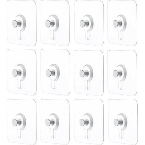 Lot de 12 fixations adhésives cadres photo sans perçage, supports muraux transparents (1/4)
