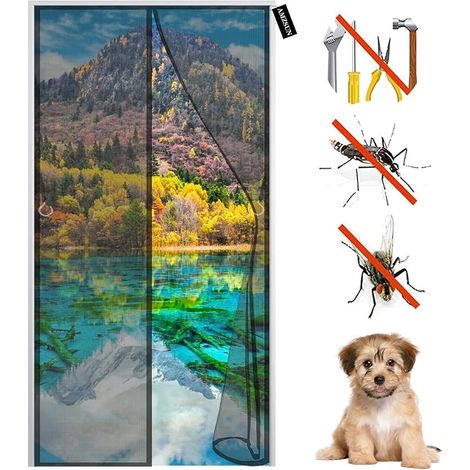 Moustiquaire magnétique pour porte 100 x 190 cm Rideau Moustiquaire pour Porte - Anti Insectes Fermeture Automatique pour Balcon Salon Couloir Fenêtre Facile à Installer sans Percer - Noir (1/5)