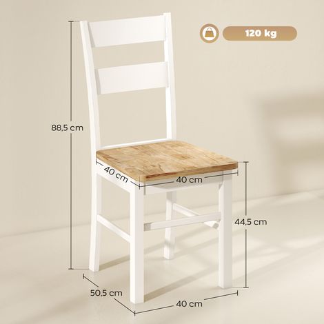 Ensemble de 2 chaises de cuisine, en bois d'hévéa, dossier à barreaux incurvés, blanches (1/5)