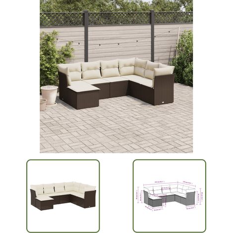 The Living Store 7-tlg. Garten-Sofagarnitur mit Kissen Braun Poly Rattan - Gartenmöbel Set - PE-Rattan Möbel - Outdoor Sofa - Lounge Set - Gartenlounge