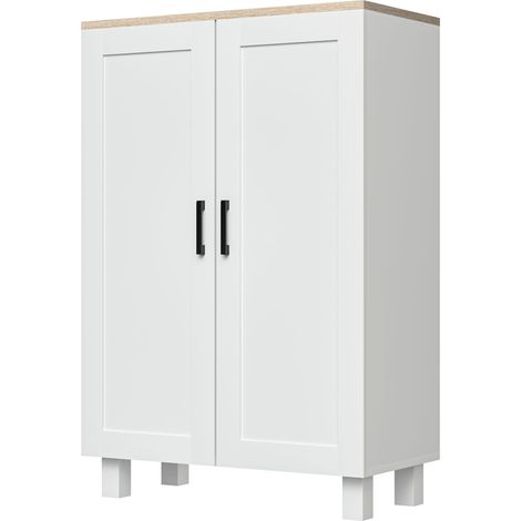 Meuble auxiliaire moderne 2 portes étagère réglable base surélevée salon cuisine 60x30x90 cm blanc