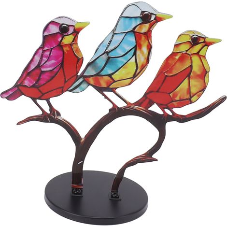 Doppellagige, lackierte Bürodekoration aus Eisen, buntes Vogelmuster, 3 Vögel (gleiche Ausrichtung), für die Innendekoration. (1/5)