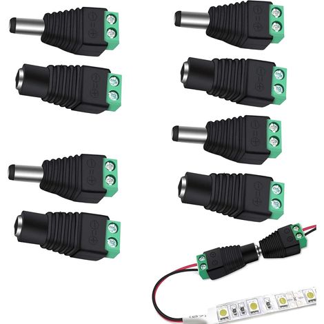 4 Paires Connecteur 12v DC Adaptateur,5.5mm x 2.1mm MâLe et Femelle d'alimentation Jack Adaptateurs pour caméra de vidéosurveillance Système de sécuri (1/5)