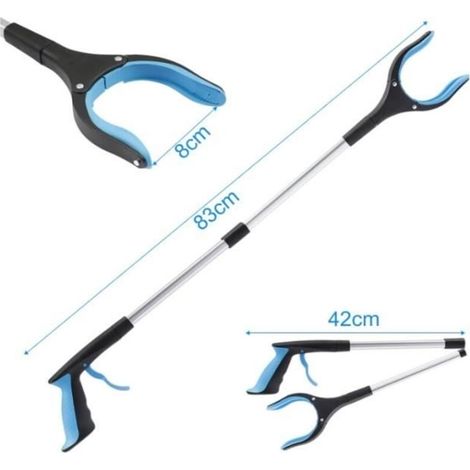 Lot de 2 - Pince Telescopique 83cm Extension - Tête rotative à 90° Pince a Dechets avec Pointes Magnétiques - Pince pour Ramasser