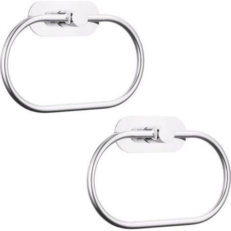 Set of 2 self-adhesive towel racks for bathroom, wall-mounted, stainless steel, hardware accessories, no drilling required, modern round towel rack, chrome finish. (1/4)