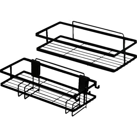 Étagère de toilette ouverte, grande capacité, installation sans clous, en métal, décorative et pratique, double couche, noire. Organisateur de salle de bain.
