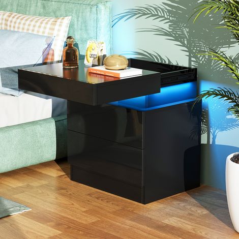 Table de Chevet LED avec 2 Tiroirs & Plateau Coulissant - 16 Coloris Personnalisables & Éclairage d'Ambiance, Panneau de Particules Résistant (45x35x52cm) - Design Multifonction Gain de Place pour Cha (1/5)