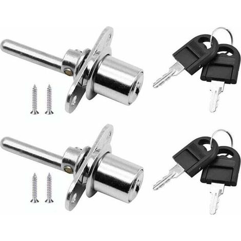 Serrure Tiroir 2pcs avec Clé, Piston Diamètre 16mm Longueur 61mm, Meuble Armoire Argent (1/4)