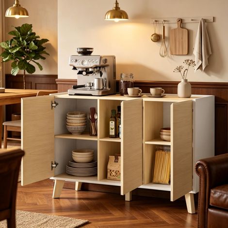 Buffet de Cuisine Style Scandinave - Meuble de Rangement Bas 3 Portes avec 6 Compartiments (1/5)