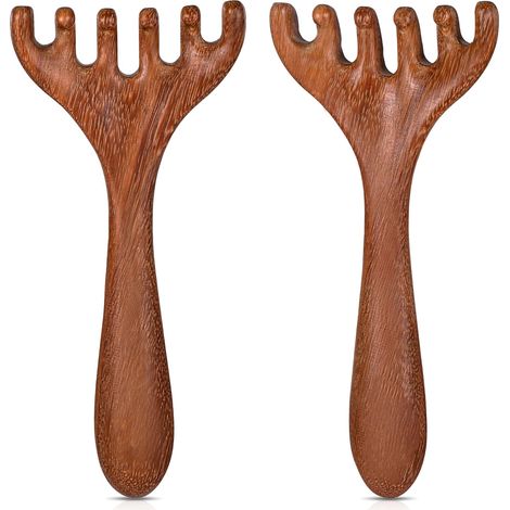 Lot de 2 masseurs de tête en bois pour cuir chevelu Gratte tête portable pour la relaxation Outil de massage du cuir chevelu Peigne (1/4)