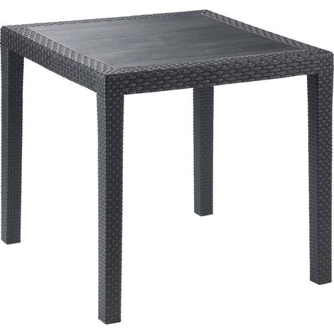 Tavolo da esterno, Tavolo quadrato da giardino, Tavolino fisso effetto rattan, 100% Made in Italy, Cm 80x80h72, Antracite