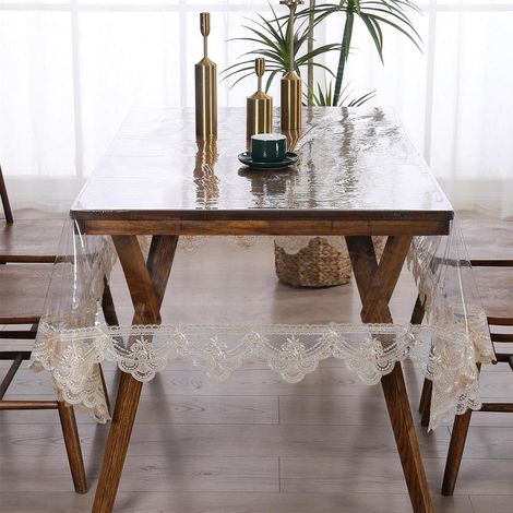 Runde Tischdecke 200cm transparent mit Spitze, wasserdicht & abwischbar