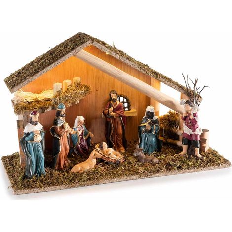 Presepe da Tavolo con Capanna, Muschio e Luci Led - Altezza 23 cm - Idea Regalo (1/2)