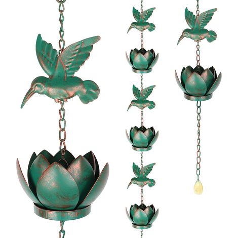 2.6M Blue Leaf Metal Rain Chain with 12 Leaves, Decorative Rain Collector Replacement for Gutter Downhill, Decorate Your Home, Garden and (1/5)