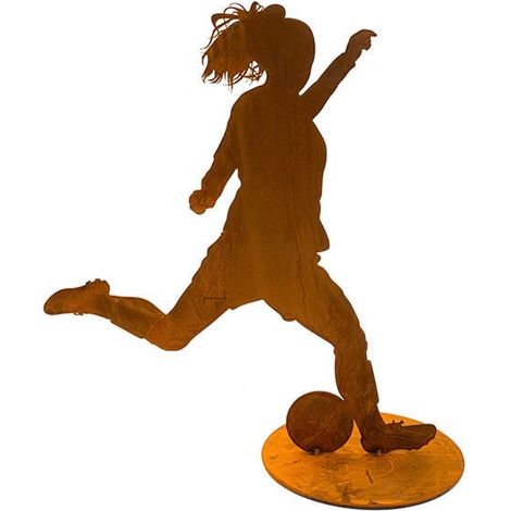 Statue de Footballeuse en Métal Patiné Décoration Jardin et Maison Effet Rouille 40 x 37 cm - PANGIVO (1/4)